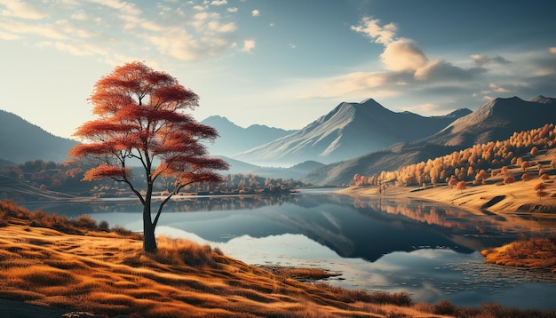 無料写真 静かな風景の山頂は、人工知能によって生成された色とりどりの秋の美しさを反映しています