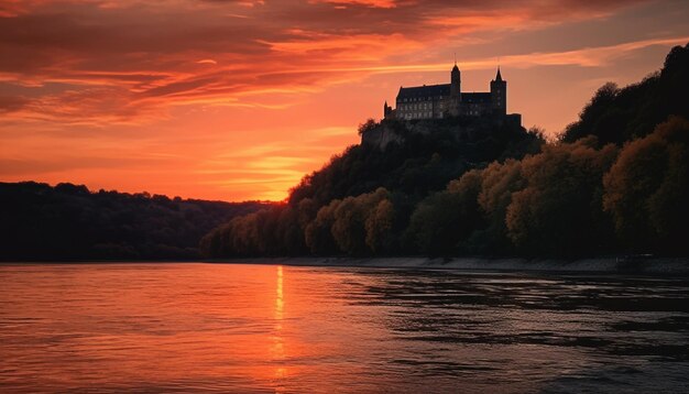 Foto gratuita scena tranquilla della bellezza della natura al tramonto generata dall'intelligenza artificiale