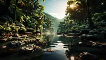 Бесплатное фото Спокойная красота природы, отраженная в тропическом лесу, созданная искусственным интеллектом