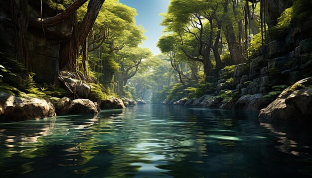 Tranquil scene nature beauty in a tropical rainforest generated by artificial intelligence