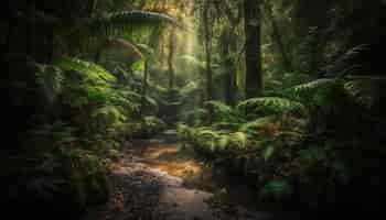 無料写真 人工知能によって生み出された緑の葉っぱに満ちた熱帯雨林の静かな景色