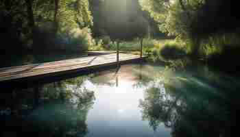 Free photo tranquil scene of reflection on forest pond generative ai