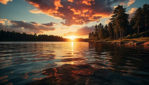 Foto gratuita scena tranquilla del tramonto riflette la bellezza della natura sull'acqua nel paesaggio generato dall'intelligenza artificiale