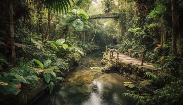 Scena tranquilla di una foresta pluviale tropicale un paradiso per l'avventura generato dall'intelligenza artificiale