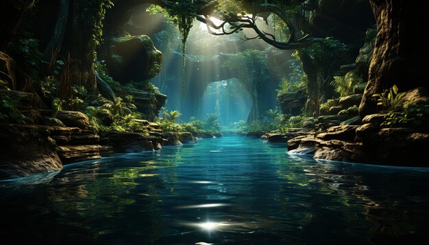 Tranquil scene of underwater adventure fish swimming in flowing water generated by artificial intellingence