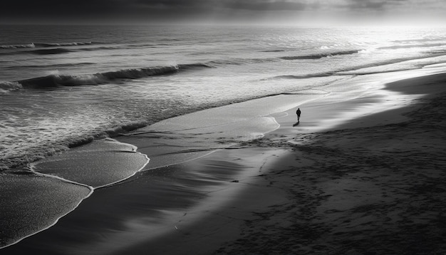 Free photo tranquil seascape at dusk a monochrome beauty generated by ai