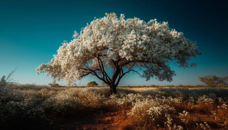Free Photo tranquil sunset over rural meadow and forest generated by ai