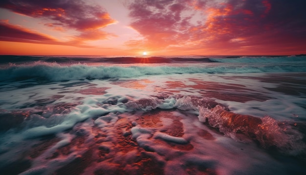 Free photo tranquil sunset over wet yellow sandstone rocks generated by ai