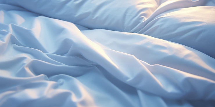 Free Photo a tranquil unmade bed displays the purity of white linens