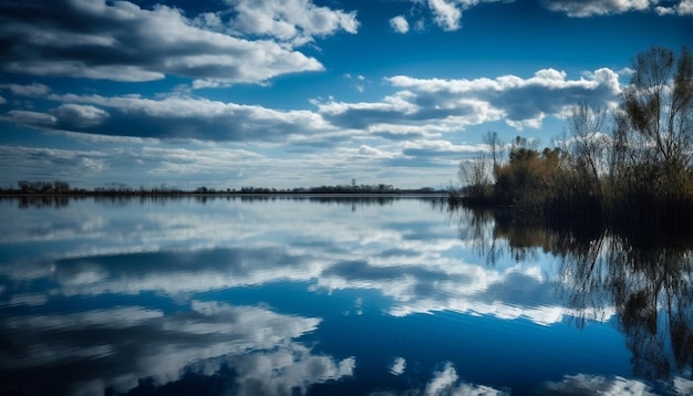 Free photo tranquil water reflection nature colorful canvas at dawn generated by ai