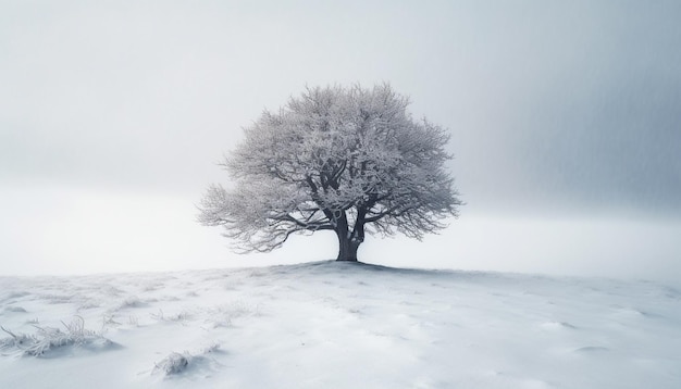 AIによって生成された静かな冬の森の雪に覆われた松の木