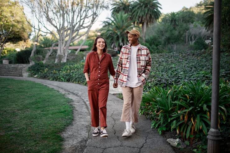Free Photo trans couple taking a walk in the park