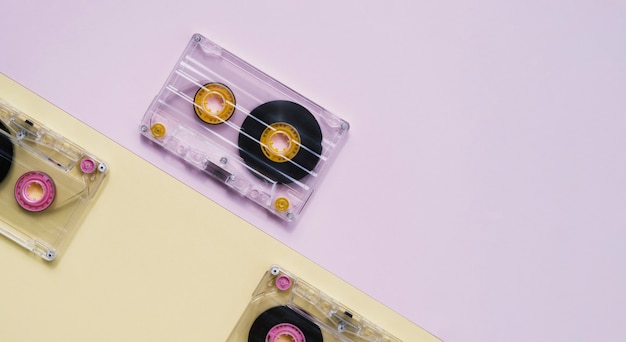 Transparent cassette tape collection with copy-space