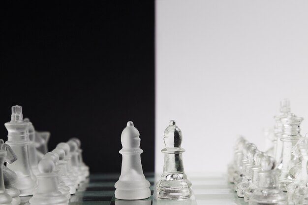 Transparent chess pieces on board