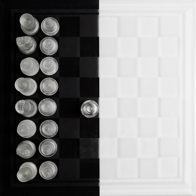 Transparent chess pieces on board