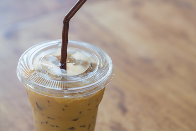 Transparent coffee cup close up