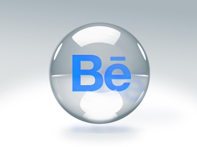 Free photo transparent glass bubble with behance logo inside it isolated on transparent background