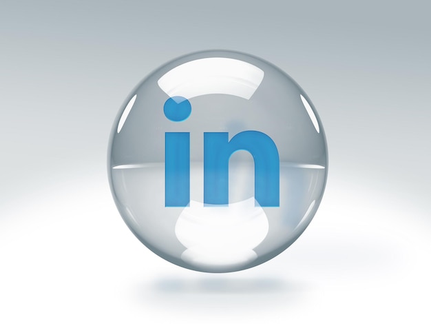 Transparent glass bubble with LinkedIn logo inside it isolated on transparent background