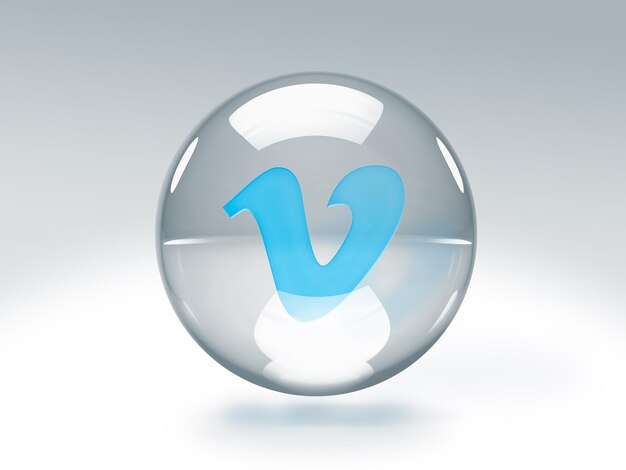 Transparent glass bubble with Vimeo logo inside it isolated on transparent background