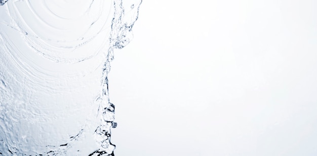 Transparent liquid splash on white background with copy space