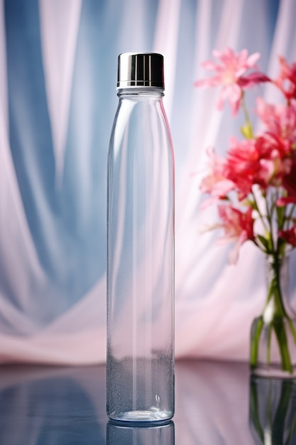 Free photo transparent water bottle indoors