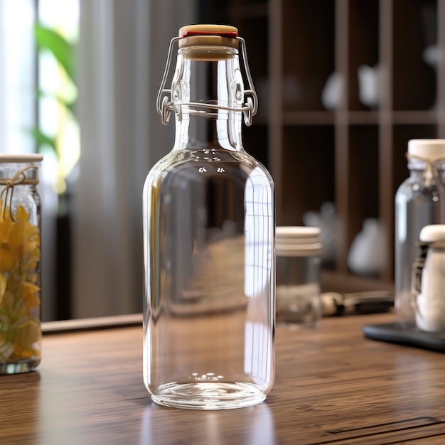 Free photo transparent water bottle indoors