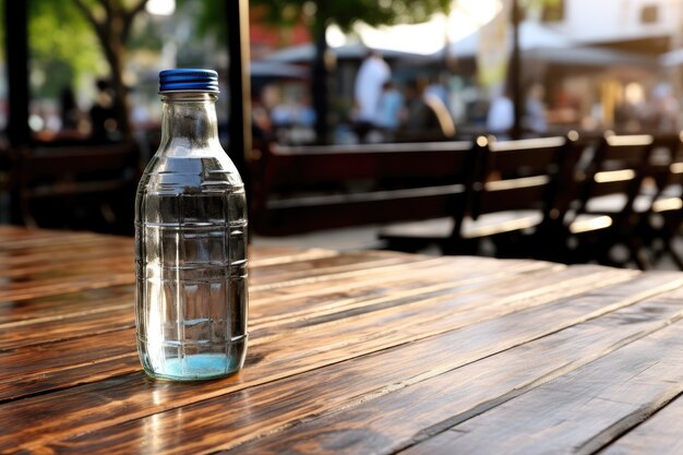 透明な水のボトルを屋外に