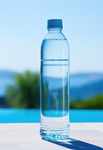 Transparent water bottle outdoors