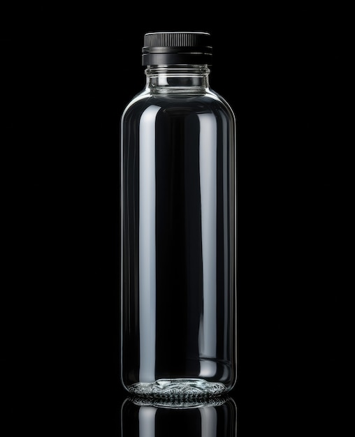 Transparent water bottle in studio