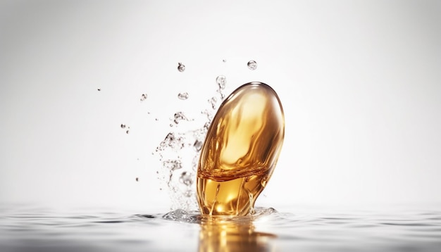 Free photo transparent yellow liquid pill levitating on water generated by ai