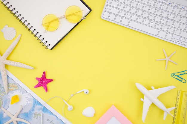 travel accessories with yellow background