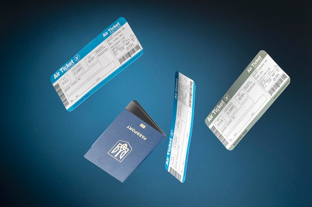 飛行機のチケットとパスポートを使った旅行のコンセプト