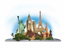 Free photo travel concept with worldwide landmarks