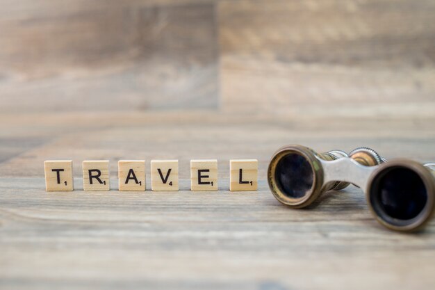 Travel elements composition with letters
