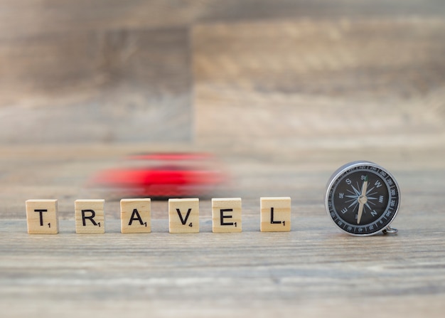 Travel elements composition with letters