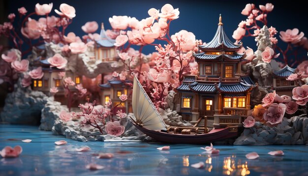 有名な中国の祭りへの旅行、ライトアップされたランタン、人工知能によって生成された美しい風景
