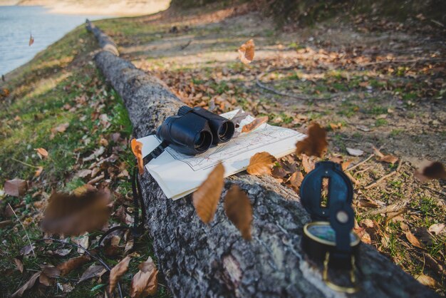 Travel items on a log