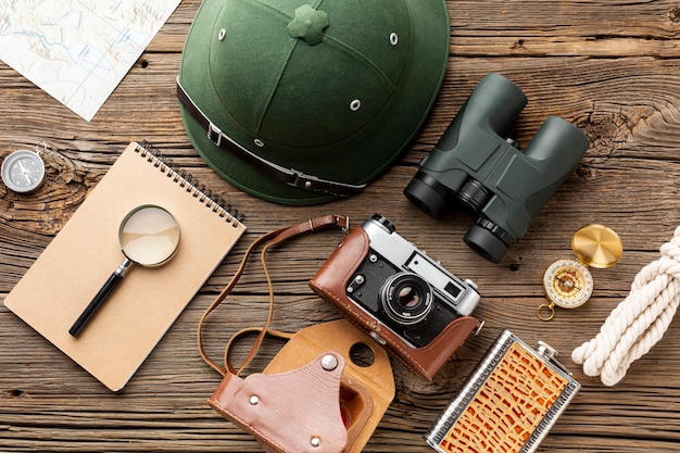 Free photo travel kit essential elements on a table