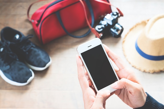 Travel preparations on wood floor