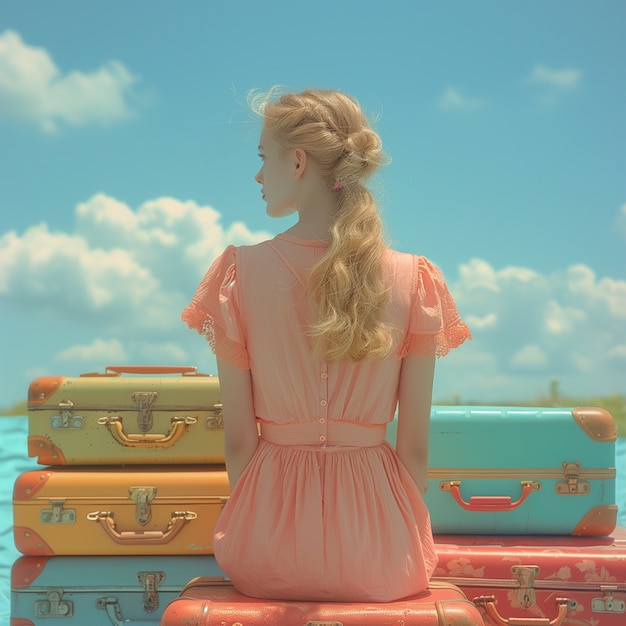 Travel scene with pastel colors and dreamy atmosphere