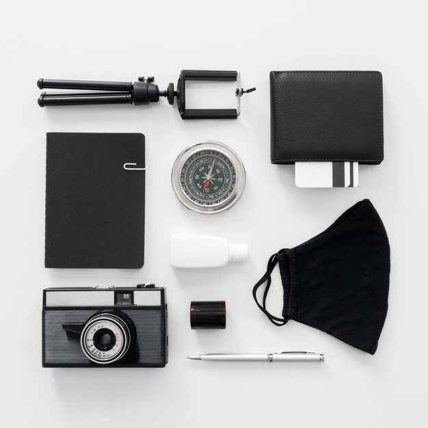 Travel still life pack  flat lay