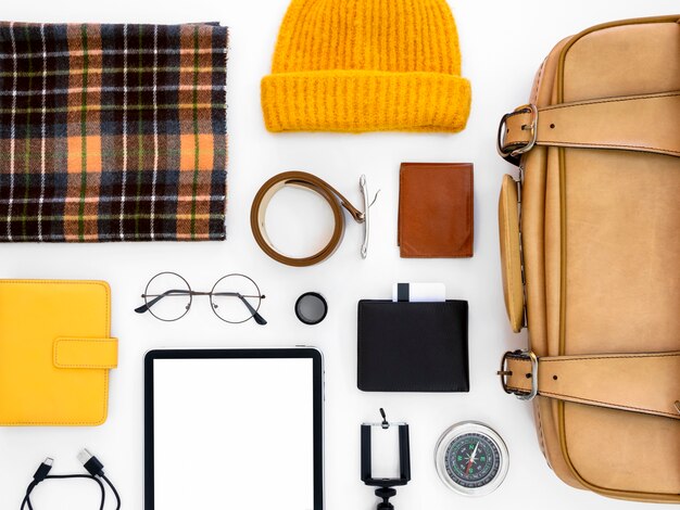 Travel still life pack  flat lay