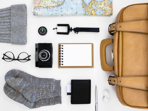 Travel still life pack  flat lay