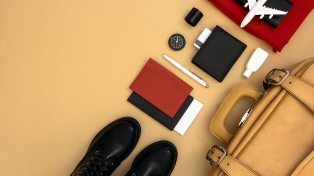 Travel still life pack  flat lay