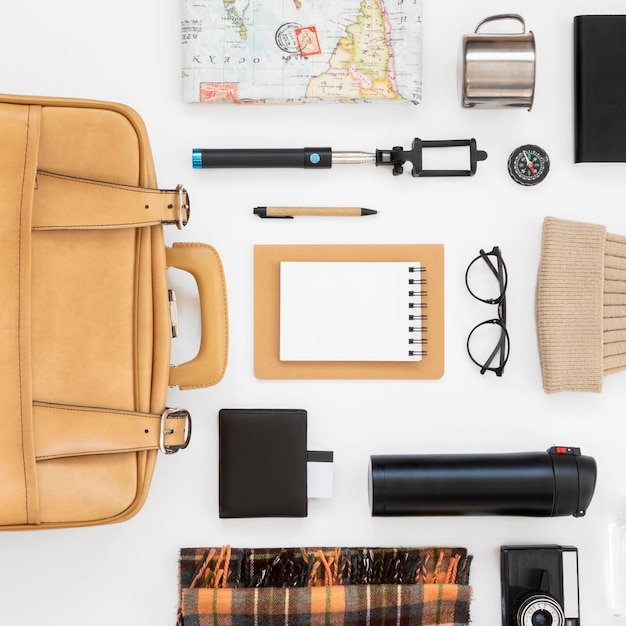 Travel still life pack  flat lay