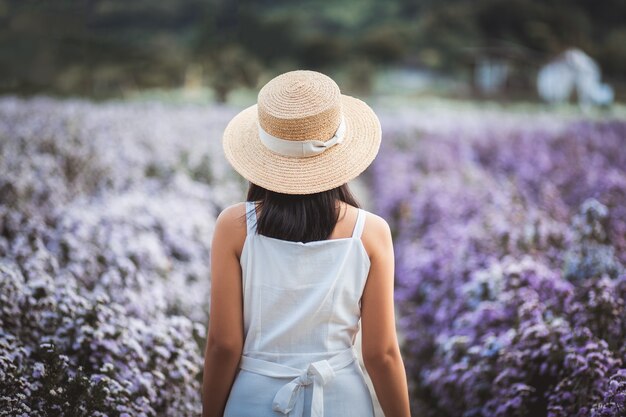 デニアのスカイラインとモントゴの春のピンクの花 プレミアム写真