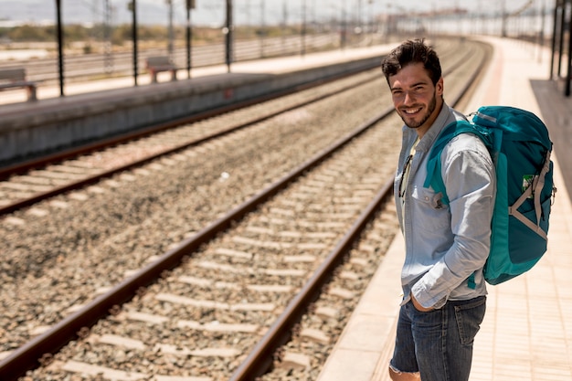 Traveler smiling at camera 