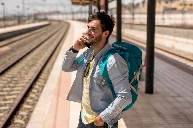 Traveler talking on phone