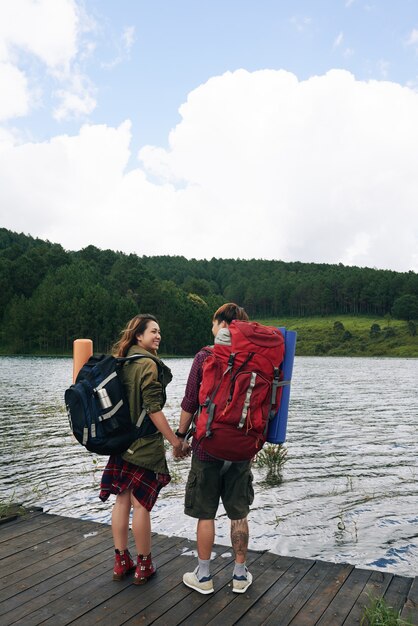 Travelers on the lake