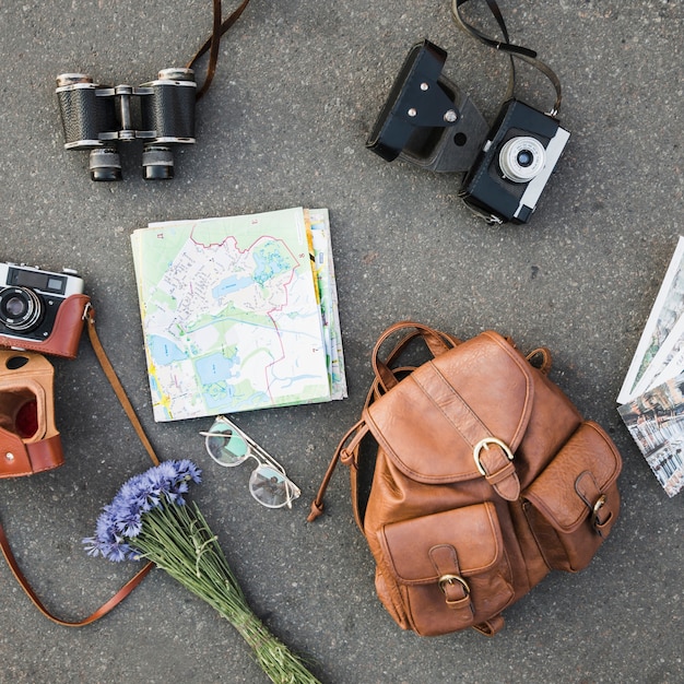 Traveling accessories on ground 